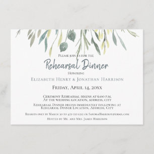 Elegant Watercolor Leaves Modern Rehearsal Dinne Invitation