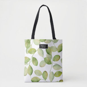 Elegant watercolor leaves pattern personalized tote bag