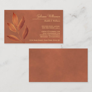 Elegant Watercolor Leaves Terracotta & Rust Orange Business Card