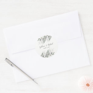 Elegant Watercolor Leaves Wedding Classic Round Sticker