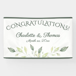 Elegant Watercolor Leaves Wedding Congratulations Banner