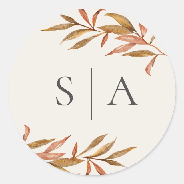 Elegant Watercolor Leaves Wedding Envelope Seals (Front)