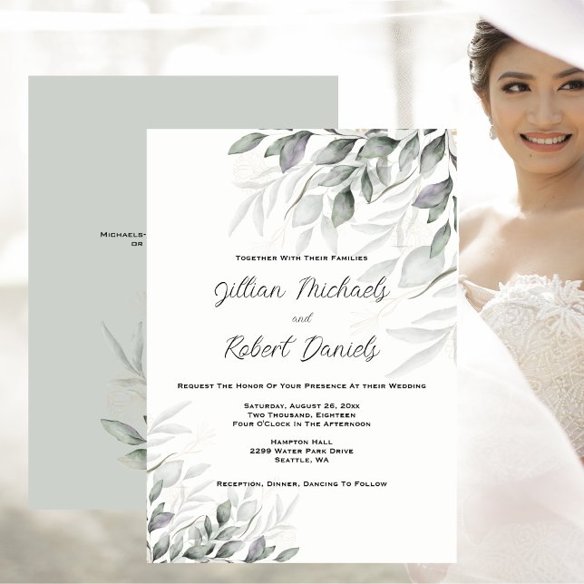 Elegant Watercolor Leaves Wedding Invitation (Elegant Watercolor Leaves Wedding Invitation)