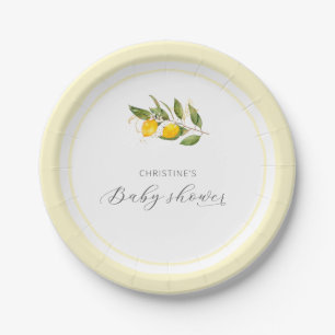 Elegant Watercolor Lemon Baby Shower Paper Plate
