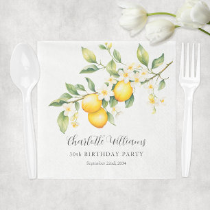 Elegant Watercolor Lemon Birthday Party Napkin