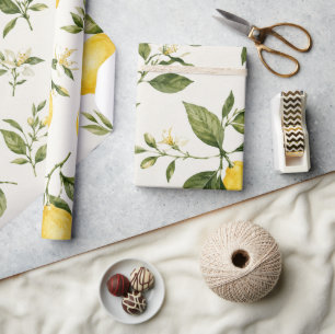 Elegant Watercolor Lemon Blossom Botanical Pattern Wrapping Paper