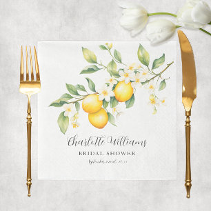 Elegant Watercolor Lemon Bridal Shower Napkin
