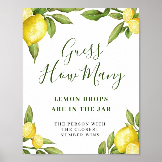Elegant Watercolor Lemon Bridal Shower Poster (Front)