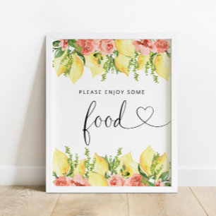 Elegant Watercolor Lemon Floral Food Sign