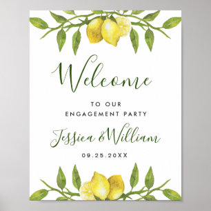 Elegant Watercolor Lemon Greenery ENGAGEMENT PARTY Poster