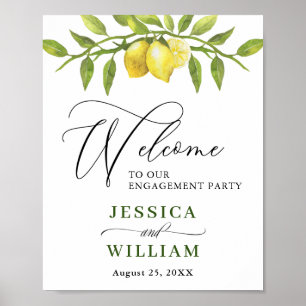 Elegant Watercolor Lemon Greenery ENGAGEMENT PARTY Poster