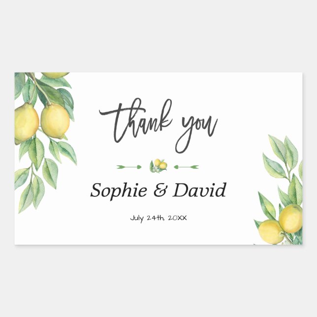 Elegant Watercolor Lemon Tropical Wedding Sticker (Front)