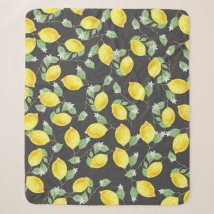 Elegant Watercolor Lemons & Blossoms Sherpa Blanket