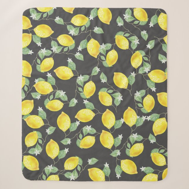 Elegant Watercolor Lemons & Blossoms Sherpa Blanket (Front)