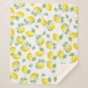 Elegant Watercolor Lemons & Blossoms Sherpa Blanket