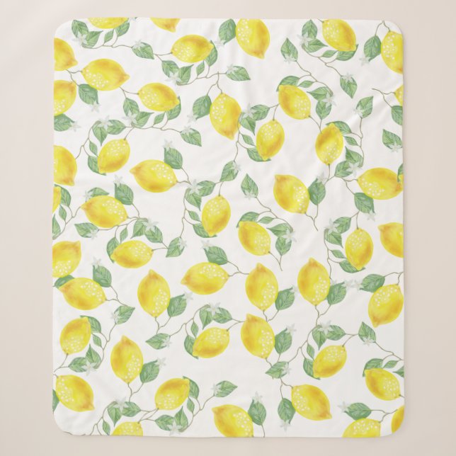 Elegant Watercolor Lemons & Blossoms Sherpa Blanket (Front)