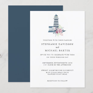 Elegant Watercolor Lighthouse Nautical Minimalist Invitation