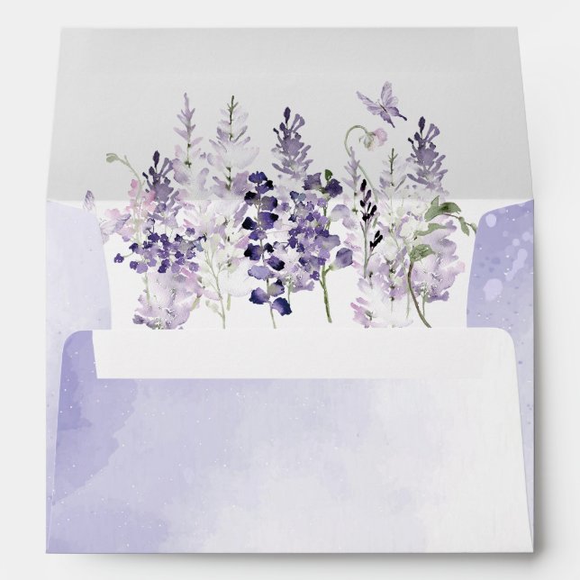 Elegant Watercolor Lilac  Flowers baby shower Envelope (Back (Bottom))