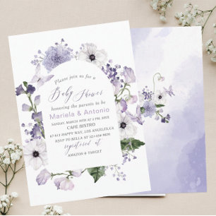 Elegant Watercolor Lilac flowers Baby Shower Invitation
