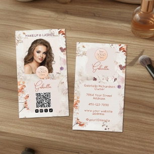 Elegant Watercolor Logo QR Code Photo Makeup Business Card