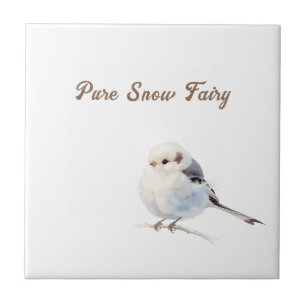 Elegant Watercolor Long-Tailed Tit Pure Snow Fairy Tile