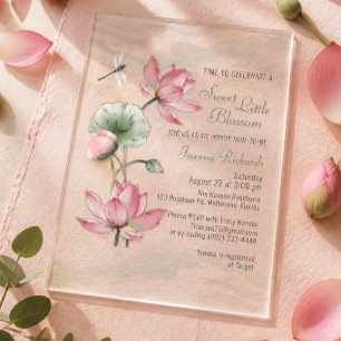 Elegant Watercolor Lotus Flower Baby Shower Acrylic Invitations