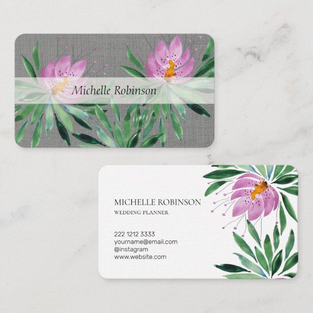 Elegant Watercolor Lotus Flower Professional Business Card (Front/Back)