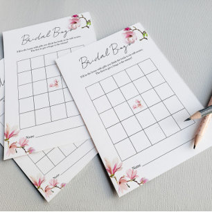 Elegant Watercolor Magnolia Bridal Shower Bingo Flyer
