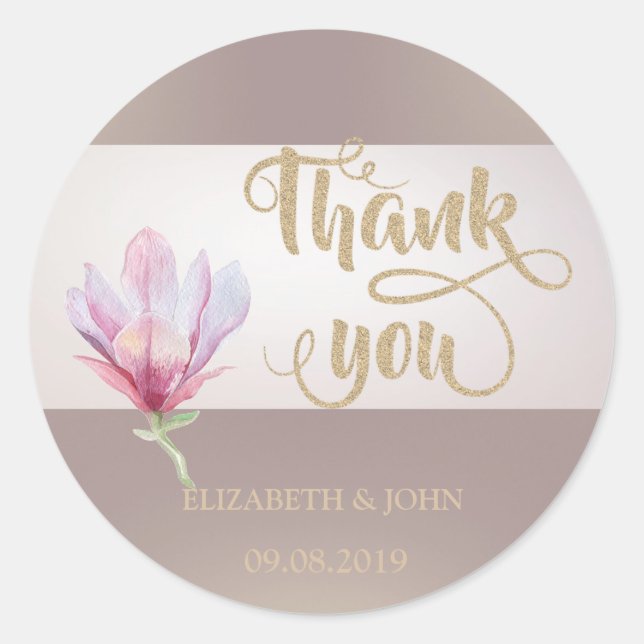 Elegant  Watercolor Magnolia  Wedding Sticker (Front)