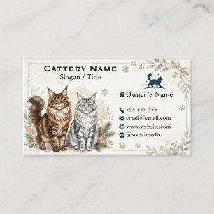Elegant Watercolor Maine Coon Cattery Customizable Business Card