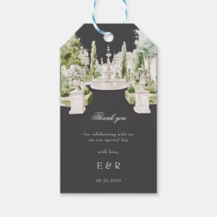 Elegant Watercolor Manor Garden Grey Wedding Gift Tags
