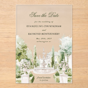 Elegant Watercolor Manor Garden Wedding Acrylic Invitations