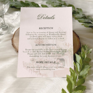 Elegant Watercolor Manor Garden Wedding Details Enclosure Card
