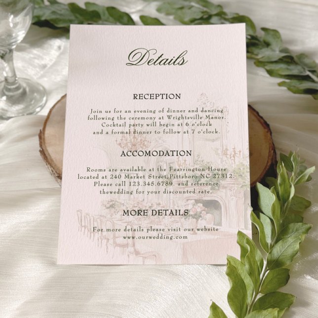 Elegant Watercolor Manor Garden Wedding Details Enclosure Card (Creator Uploaded)