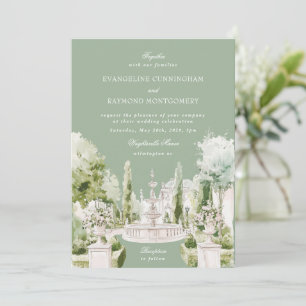 Elegant Watercolor Manor Garden Wedding Invitation