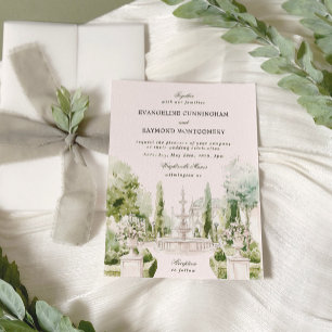 Elegant Watercolor Manor Garden Wedding Invitation