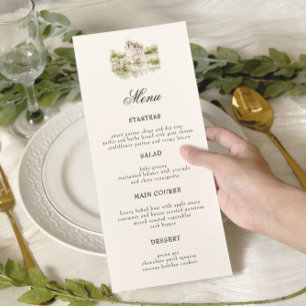 Elegant Watercolor Manor Garden Wedding Menu