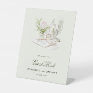 Elegant Watercolor Manor Garden Wedding Pedestal Sign