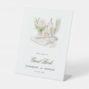 Elegant Watercolor Manor Garden Wedding Pedestal Sign
