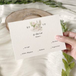 Elegant Watercolor Manor Garden Wedding RSVP Card
