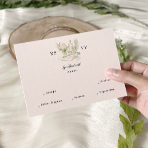 Elegant Watercolor Manor Garden Wedding RSVP Card