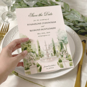 Elegant Watercolor Manor Garden Wedding Save The Date