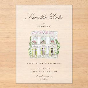 Elegant Watercolor Manor Photo Save The Date Card Acrylic Invitations