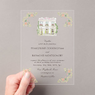 Elegant Watercolor Manor Rococo Wedding Acrylic Invitations