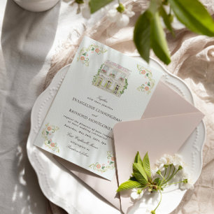 Elegant Watercolor Manor Rococo Wedding Invitation