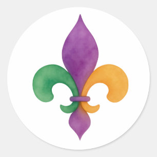 Elegant Watercolor Mardi Gras Fleur De Lis Classic Round Sticker