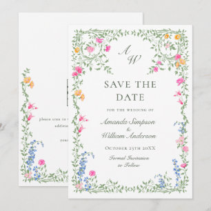 Elegant Watercolor Meadow Wildflower Wedding Save The Date