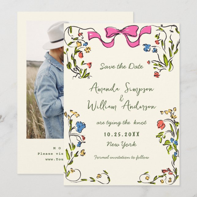 Elegant Watercolor Meadow Wildflower Wedding Save The Date (Front/Back)