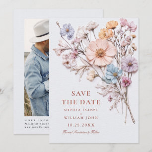 Elegant Watercolor Meadow Wildflower Wedding Save The Date