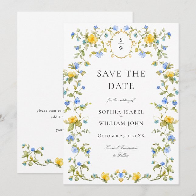 Elegant Watercolor Meadow Wildflower Wedding Save The Date (Front/Back)